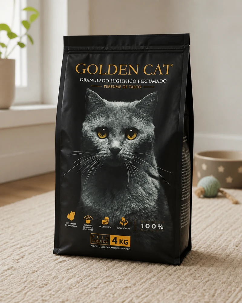 Areia sanitária Golden Cat granulada perfumada com talco para gatos, pacote de 4kg
