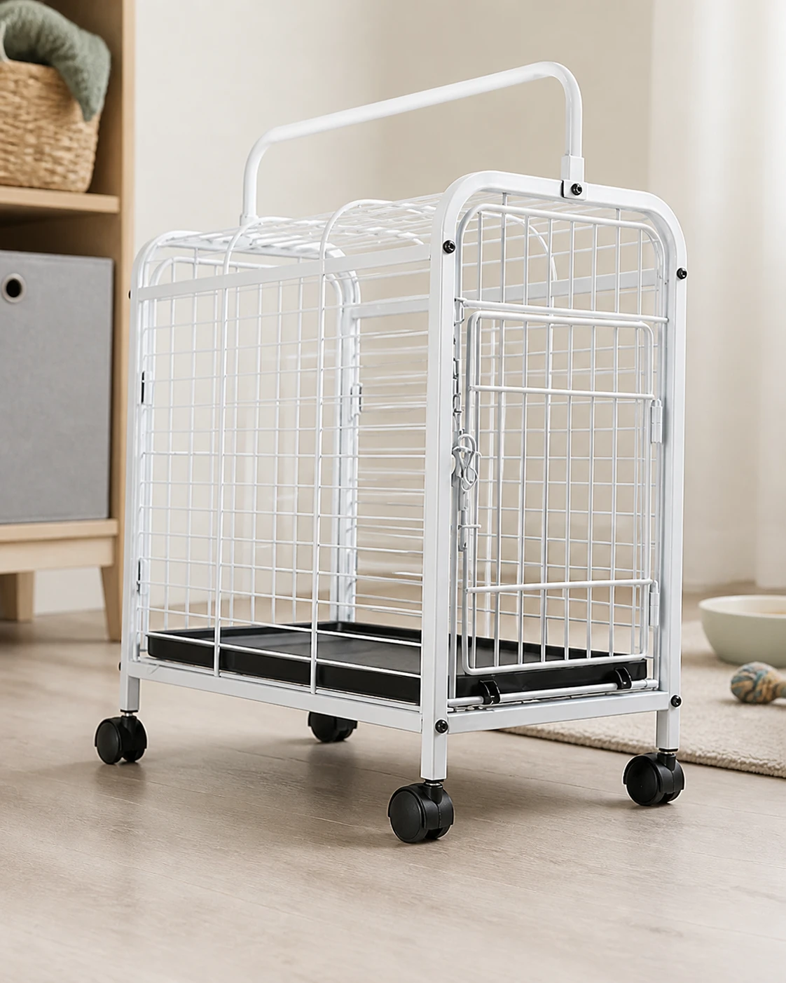 Gaiola portátil Jel Plast para transporte de pets, branca e preta