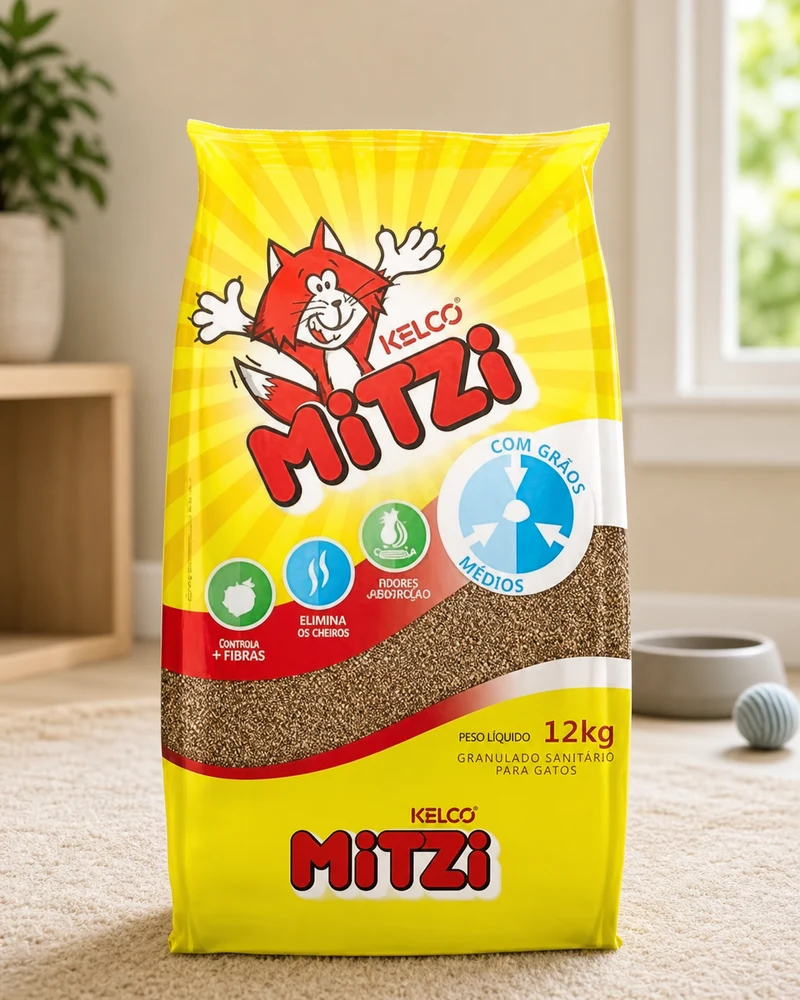 Granulado sanitário Mitzi para gatos, pacote de 12kg