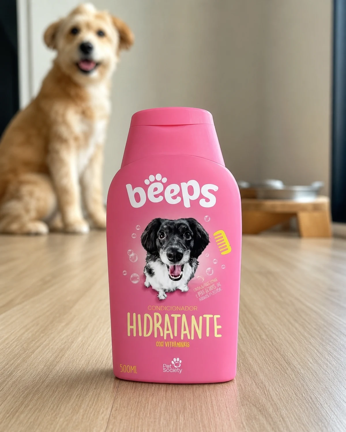 Condicionador Pet Society Beeps Hidratante para cães, frasco de 500ml