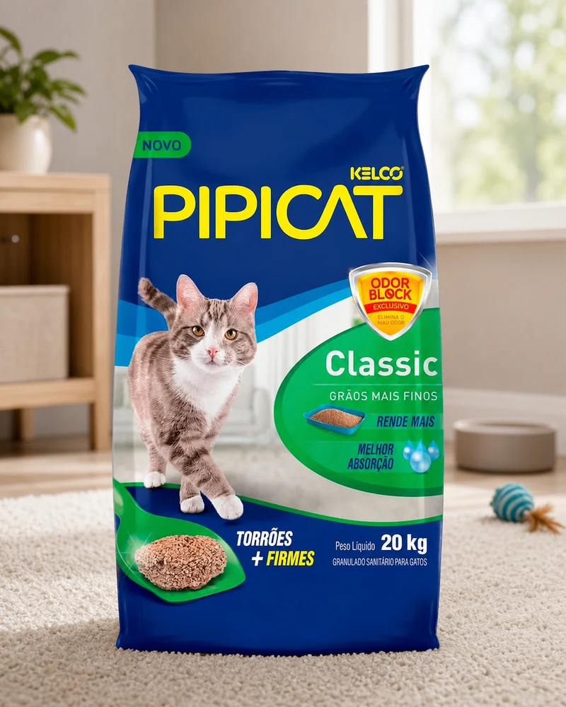 Areia higiênica Pipicat Classic para gatos, pacote de 20kg