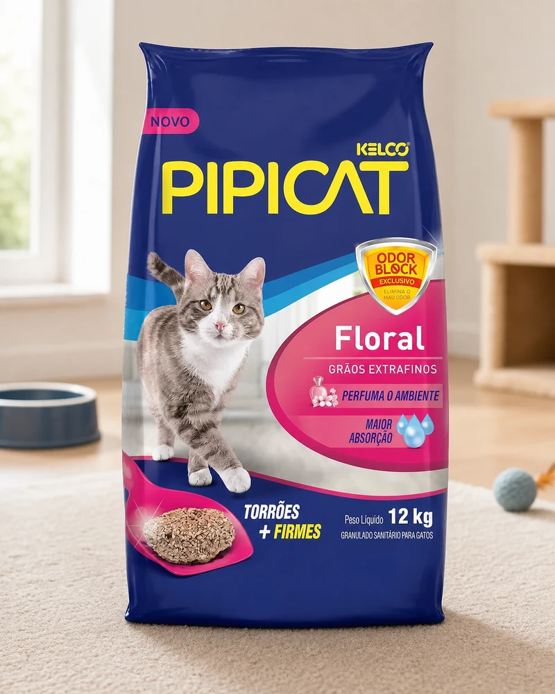 Granulado sanitário Pipicat Floral para gatos, pacote de 12kg