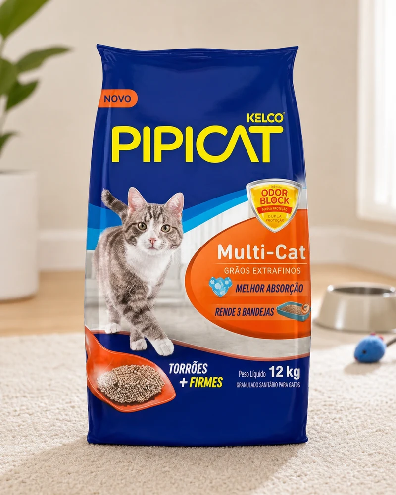 Areia higiênica Pipicat Multicat para gatos, pacote de 12kg