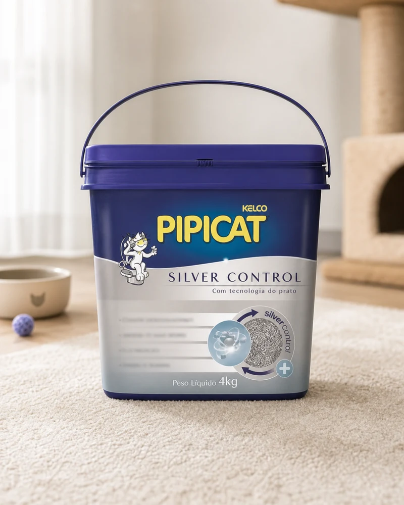 Areia higiênica Pipicat Silver Control para gatos, balde de 4kg