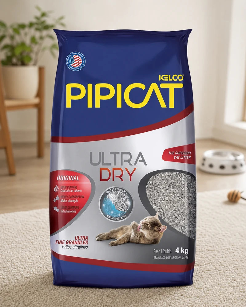 Areia higiênica Pipicat Ultra Dry para gatos, pacote de 4kg