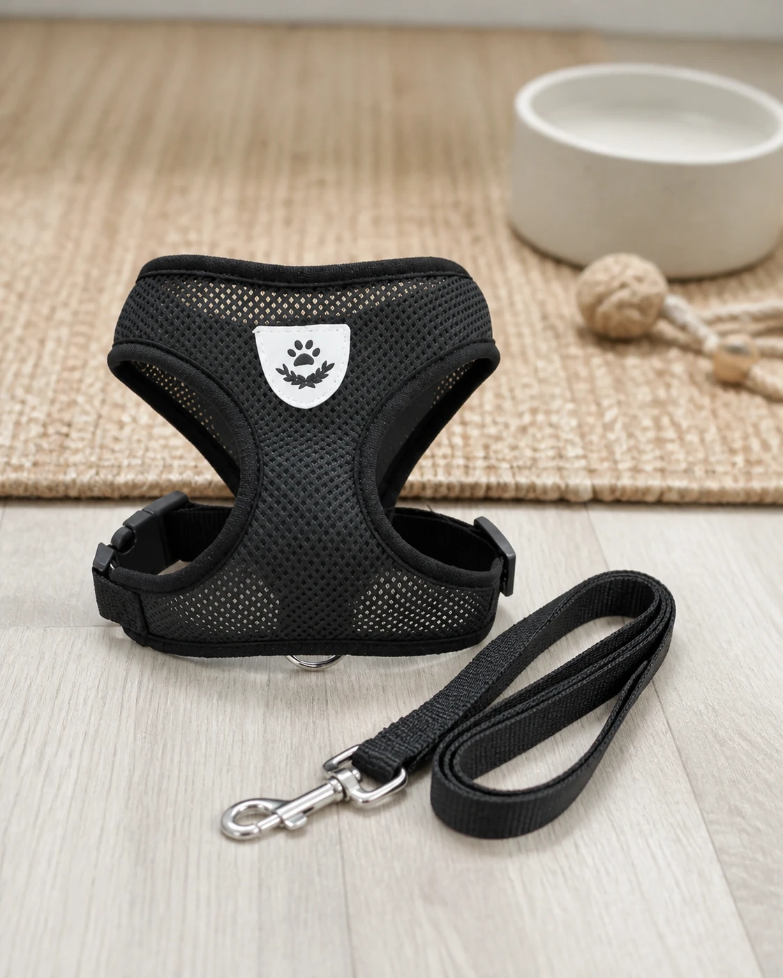 Coleira peitoral Select Pet preta com guia, tamanho P