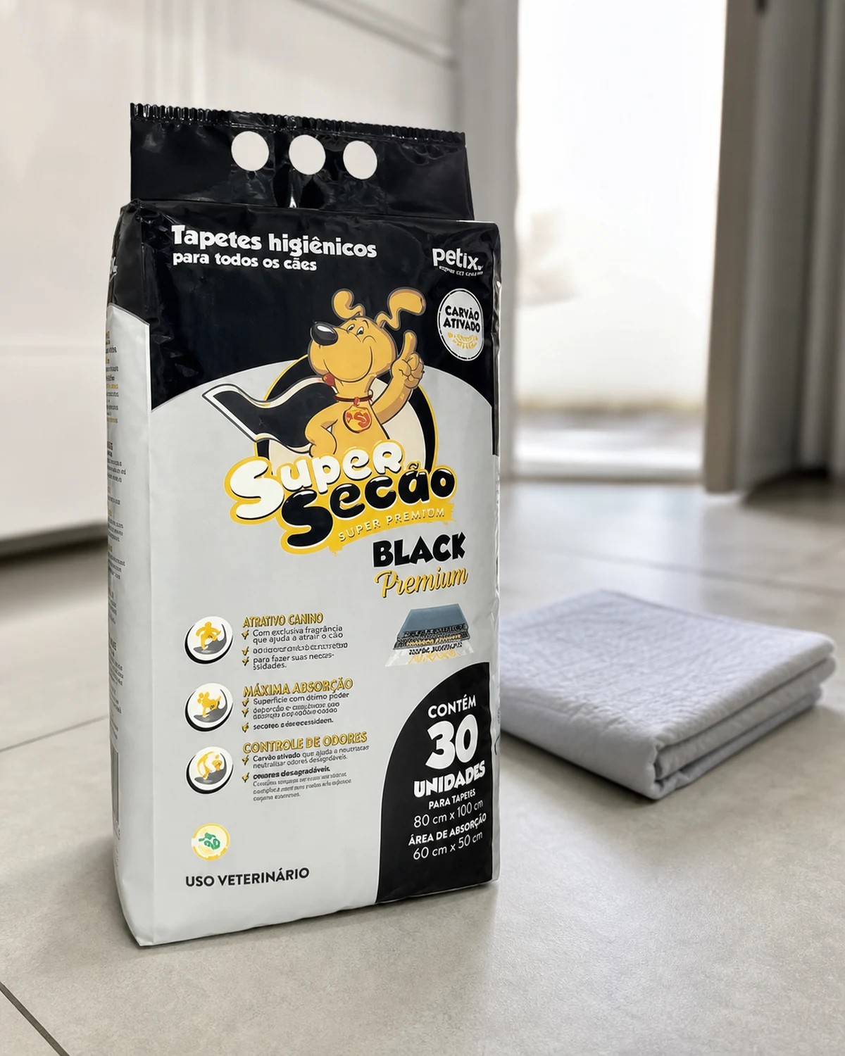 Super Secão Black Premium tapete higiênico, trinta unidades