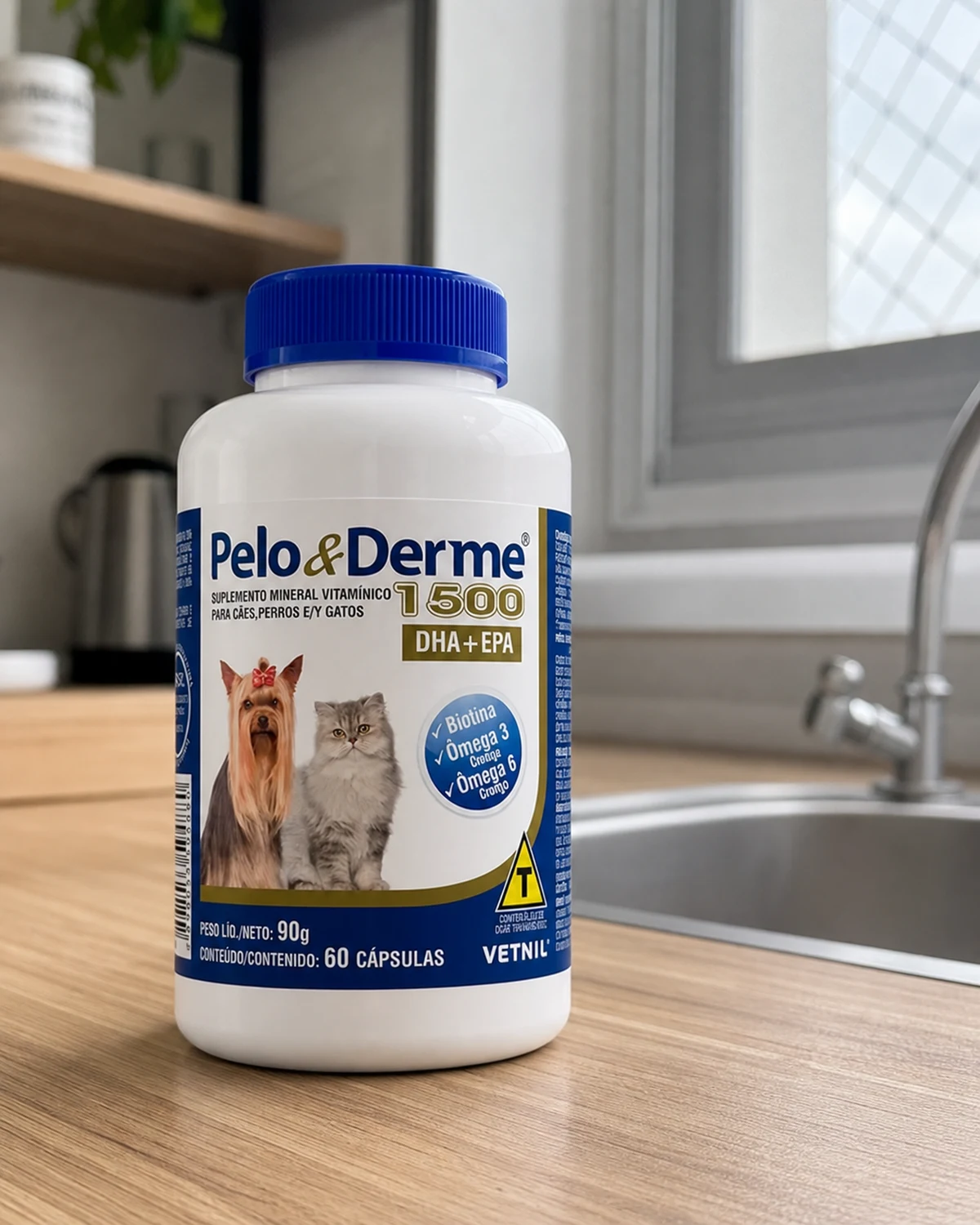 Suplemento Vetnil Pelo e Derme 1500mg DHA e EPA, frasco com 60 cápsulas